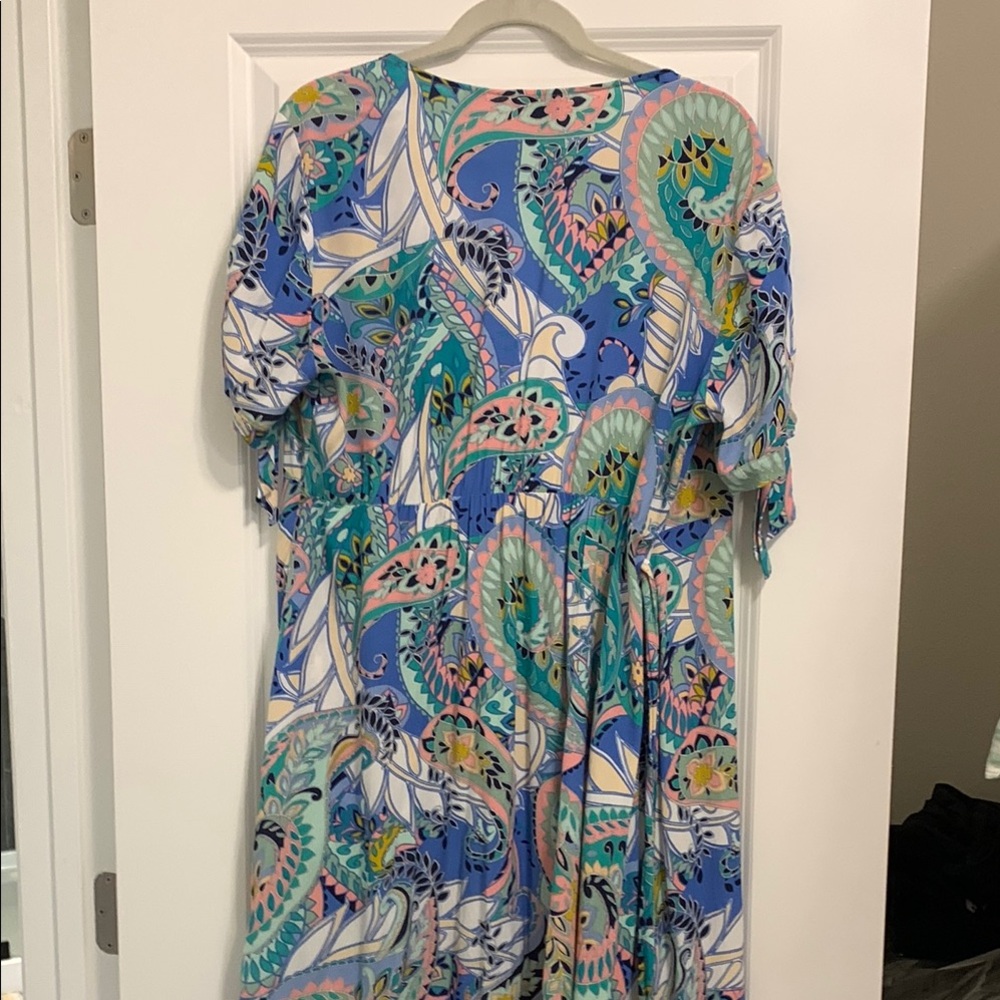 Seraphine Blue and Green Patterned Midi Dress - Picture 9 of 9